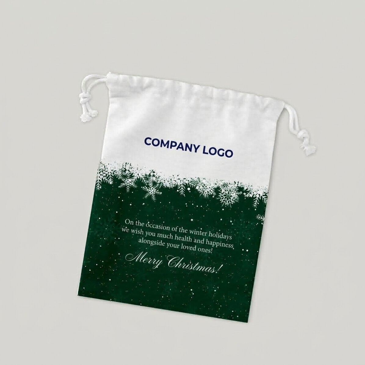 Small gift bag personalised with logo and text - Happy Holidays!
