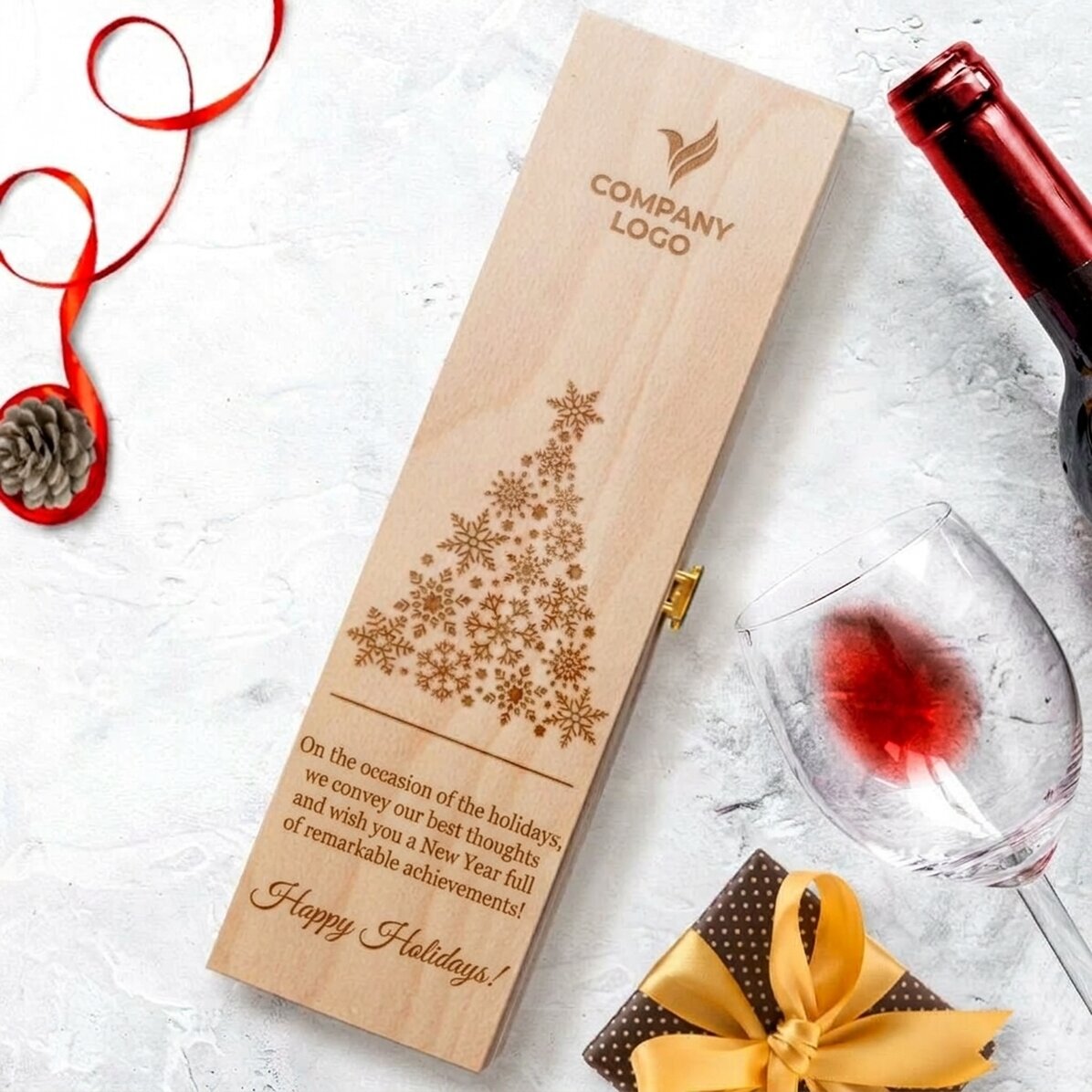 Personalised wine box with logo and message - Merry Christmas!