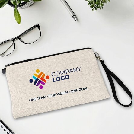 Personalised accessory bag with logo and text