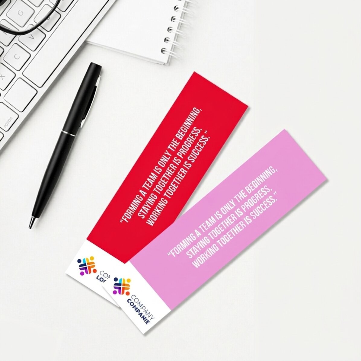Personalised bookmark with text and logo