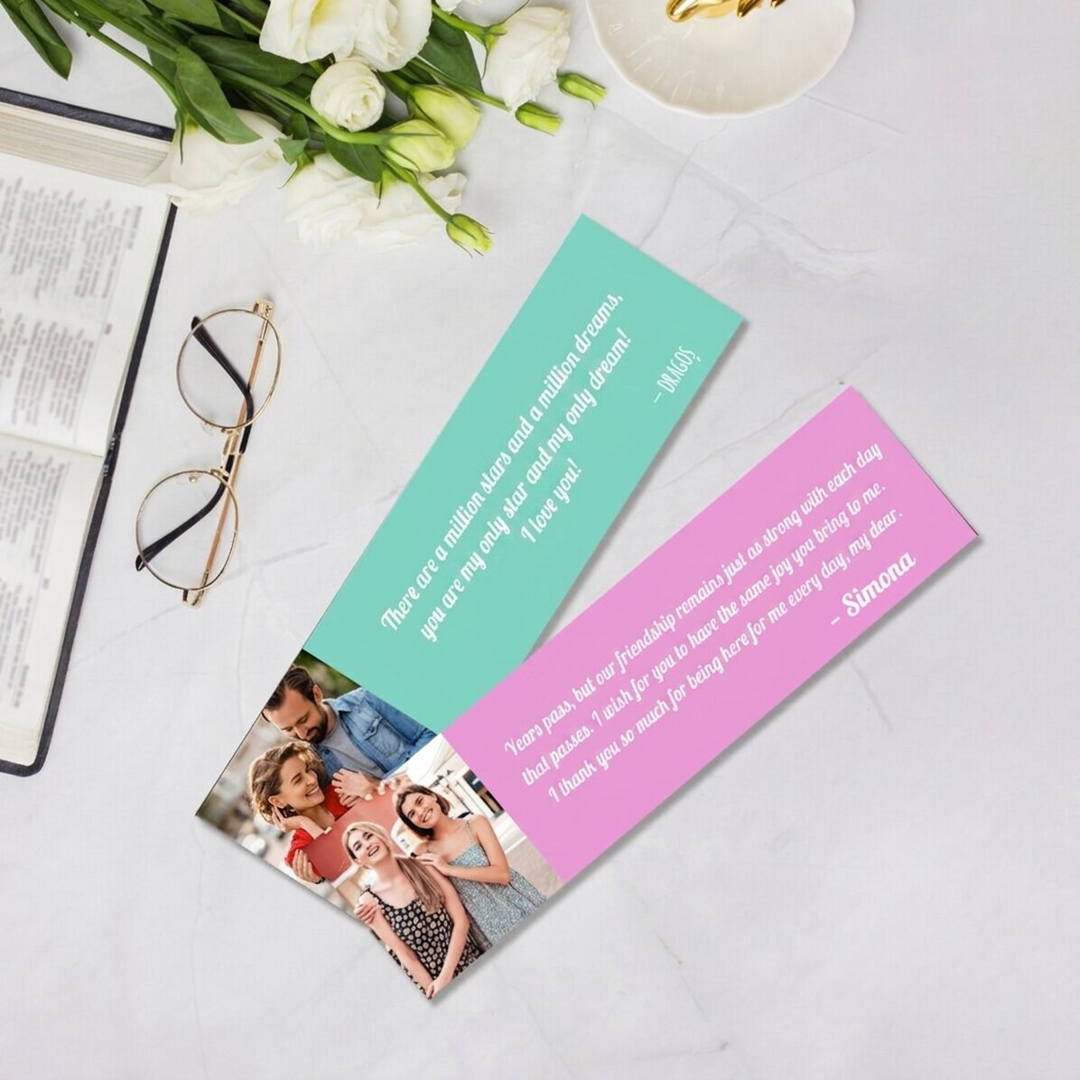 Personalised bookmark with a photo and message