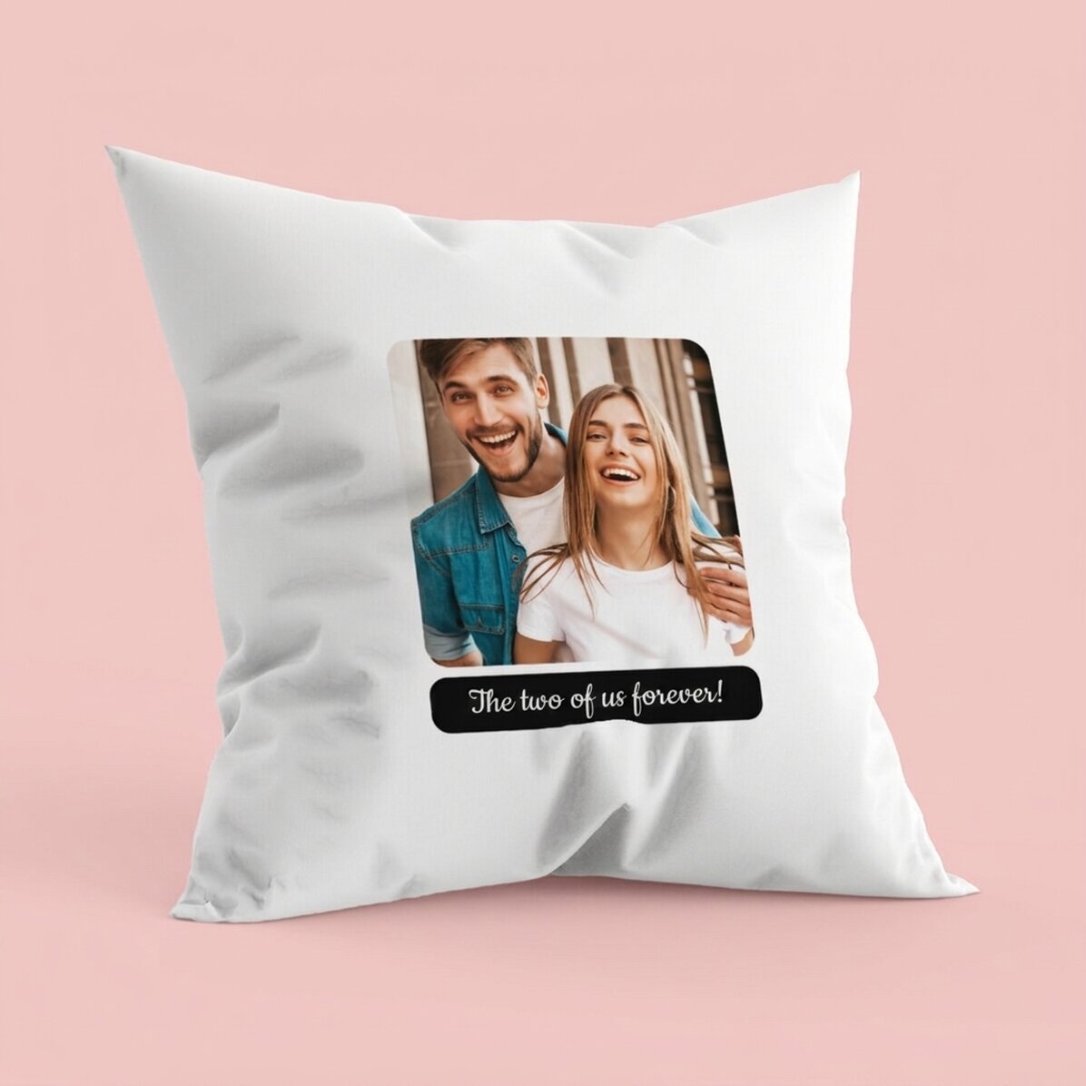 Personalised cushion with a square photo and text - Forever
