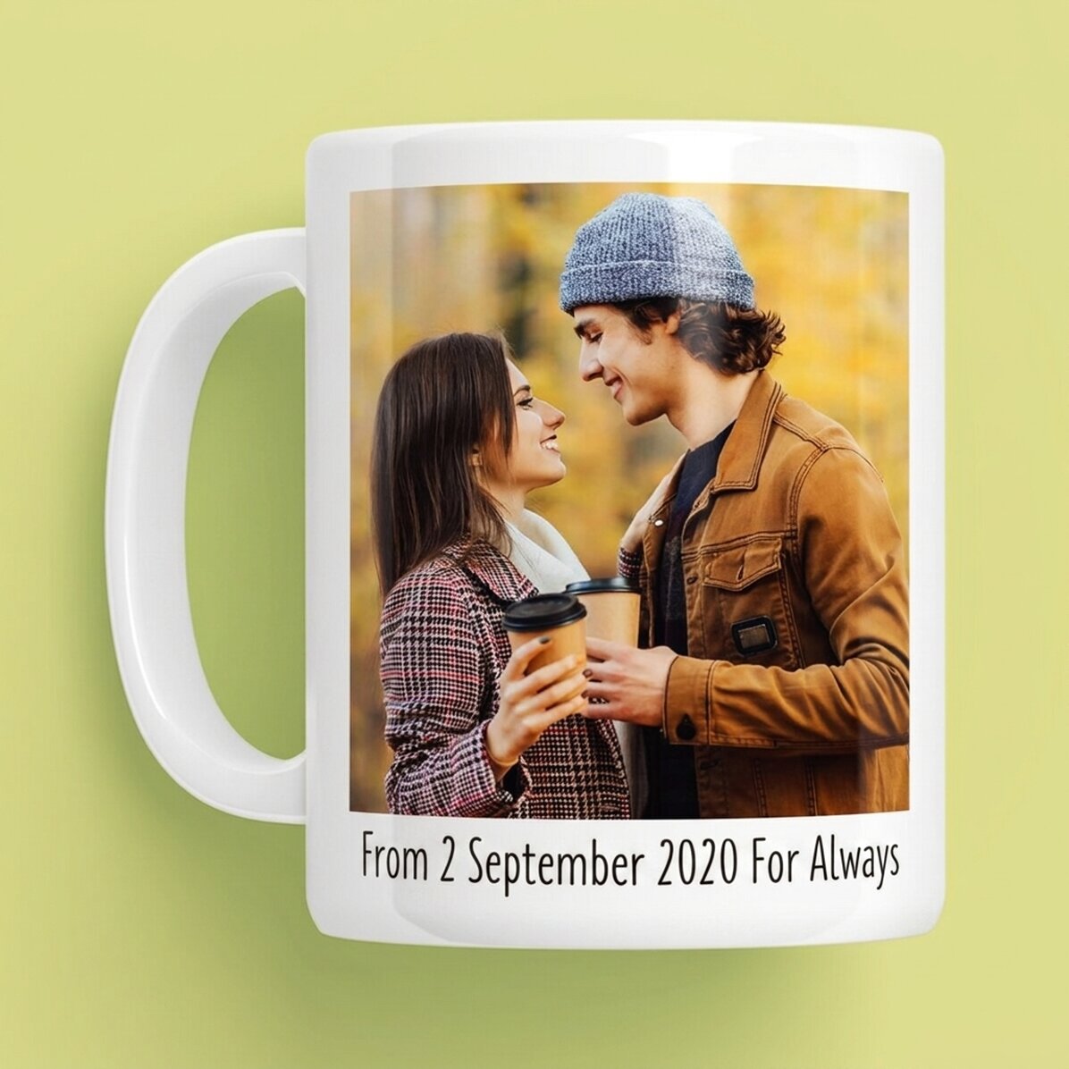 Personalised mug with 2 photos and text