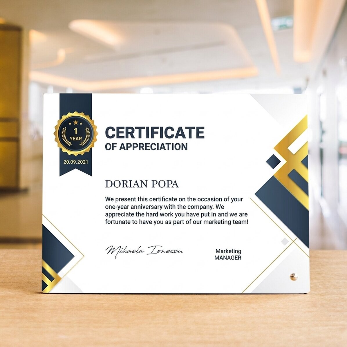 Personalised desk photo frame with text - Employee appreciation