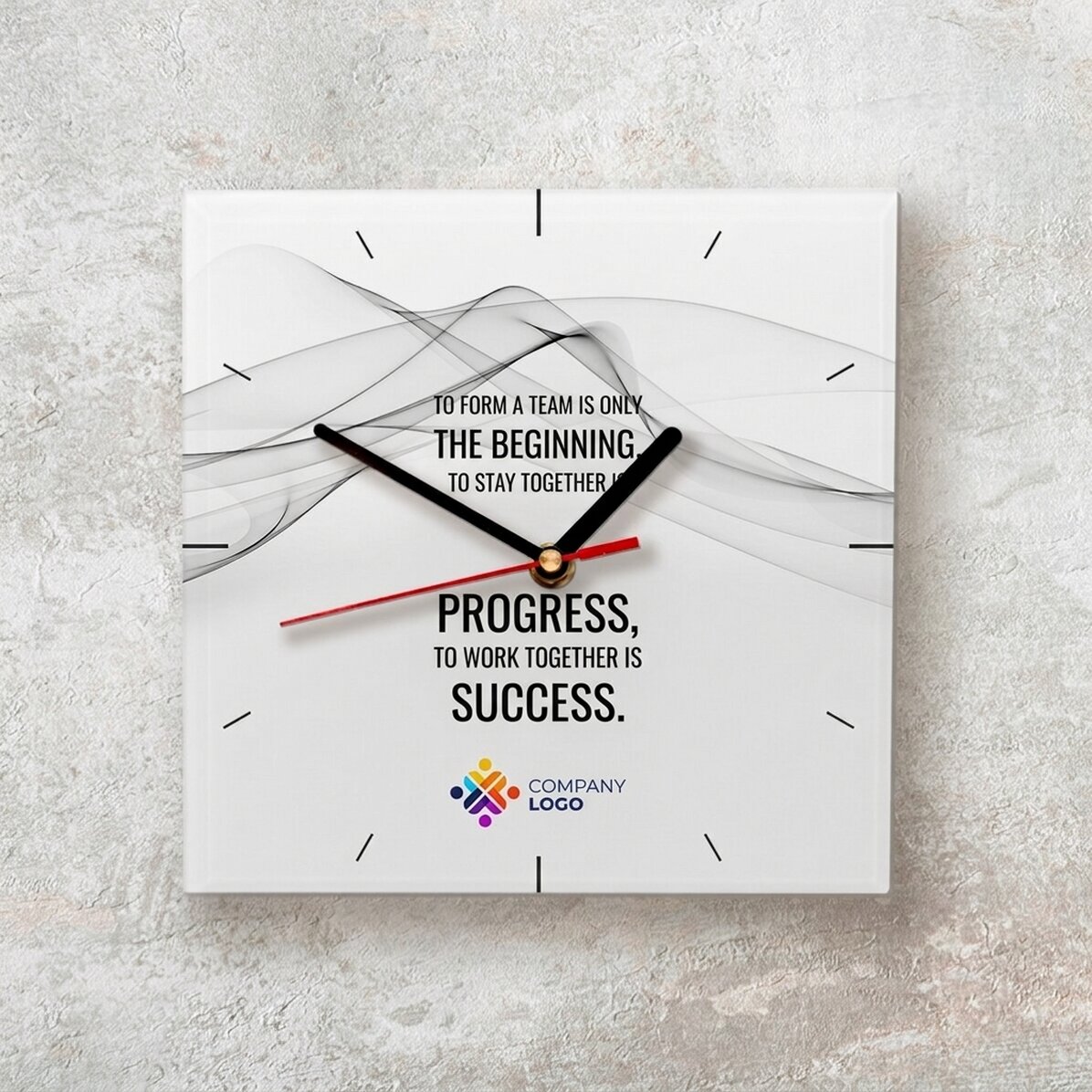 Personalised square clock with logo and text - Success