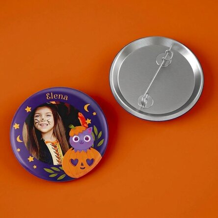 Personalised badge with photo and name - Halloween pumpkin