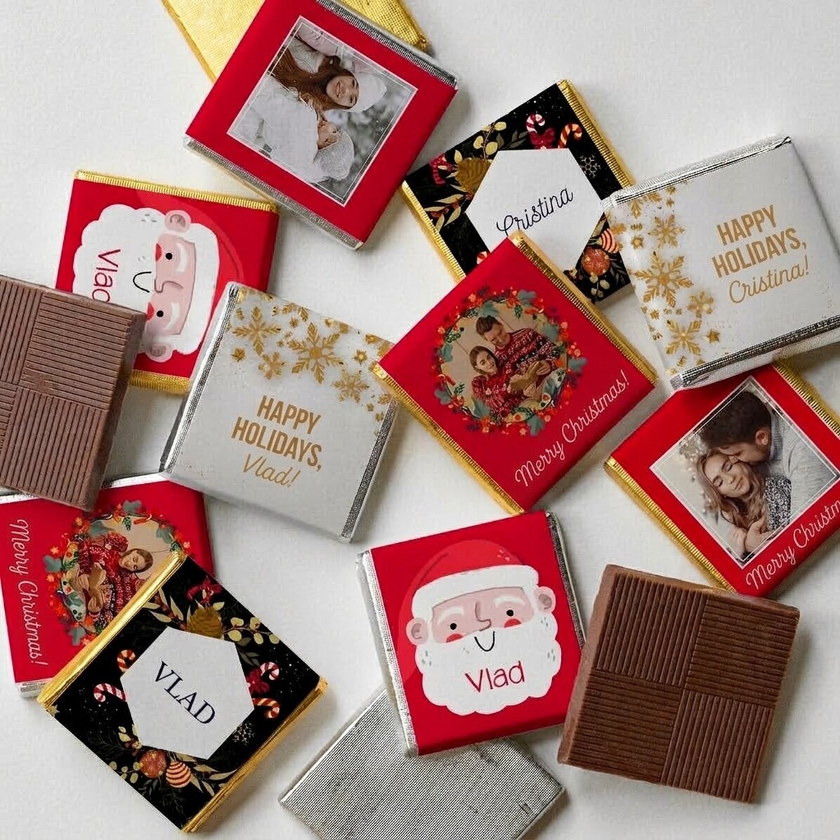Set of 10 mini chocolates personalised with photos and text