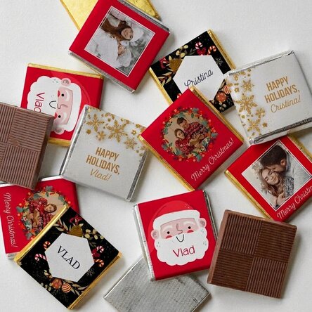 Set of 10 mini chocolates personalised with photos and text