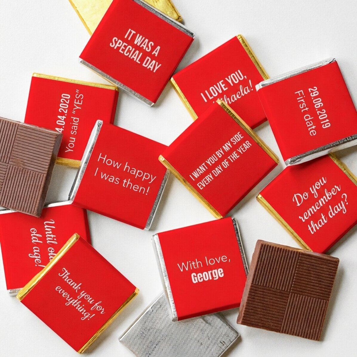 Set of 10 mini chocolates personalised with text