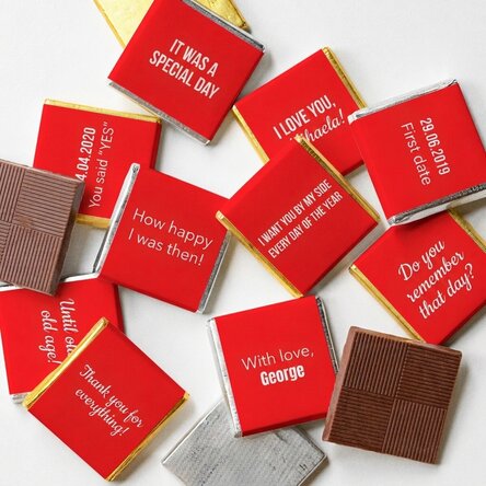 Set of 10 mini chocolates personalised with text