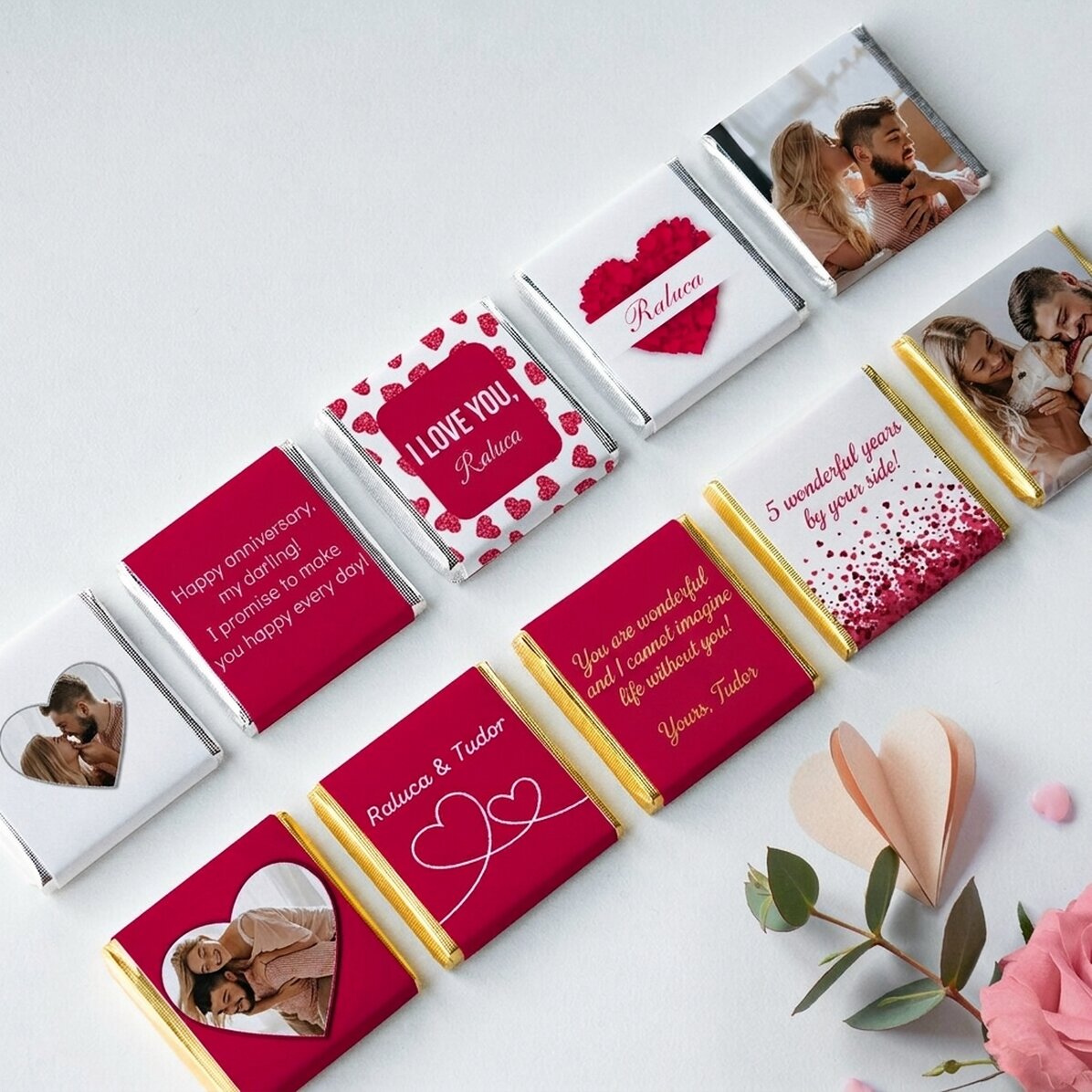 Set of 10 personalised mini chocolates - I love you!