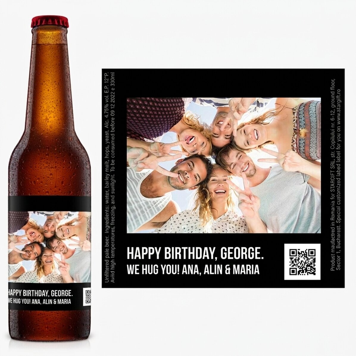 Personalised beer with a photo and QR code