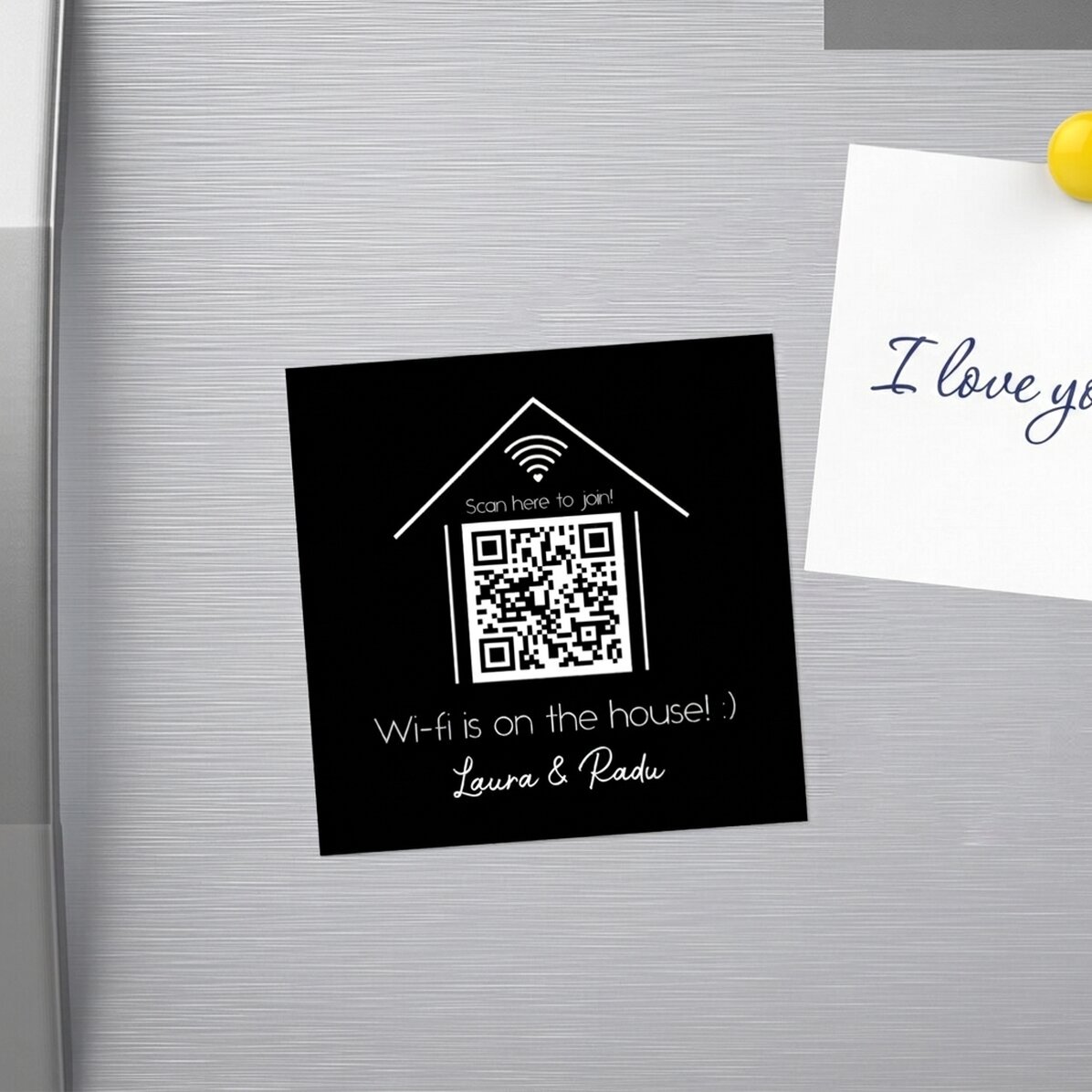 Customised 10x10 magnet with text and QR code - Scan for Wifi