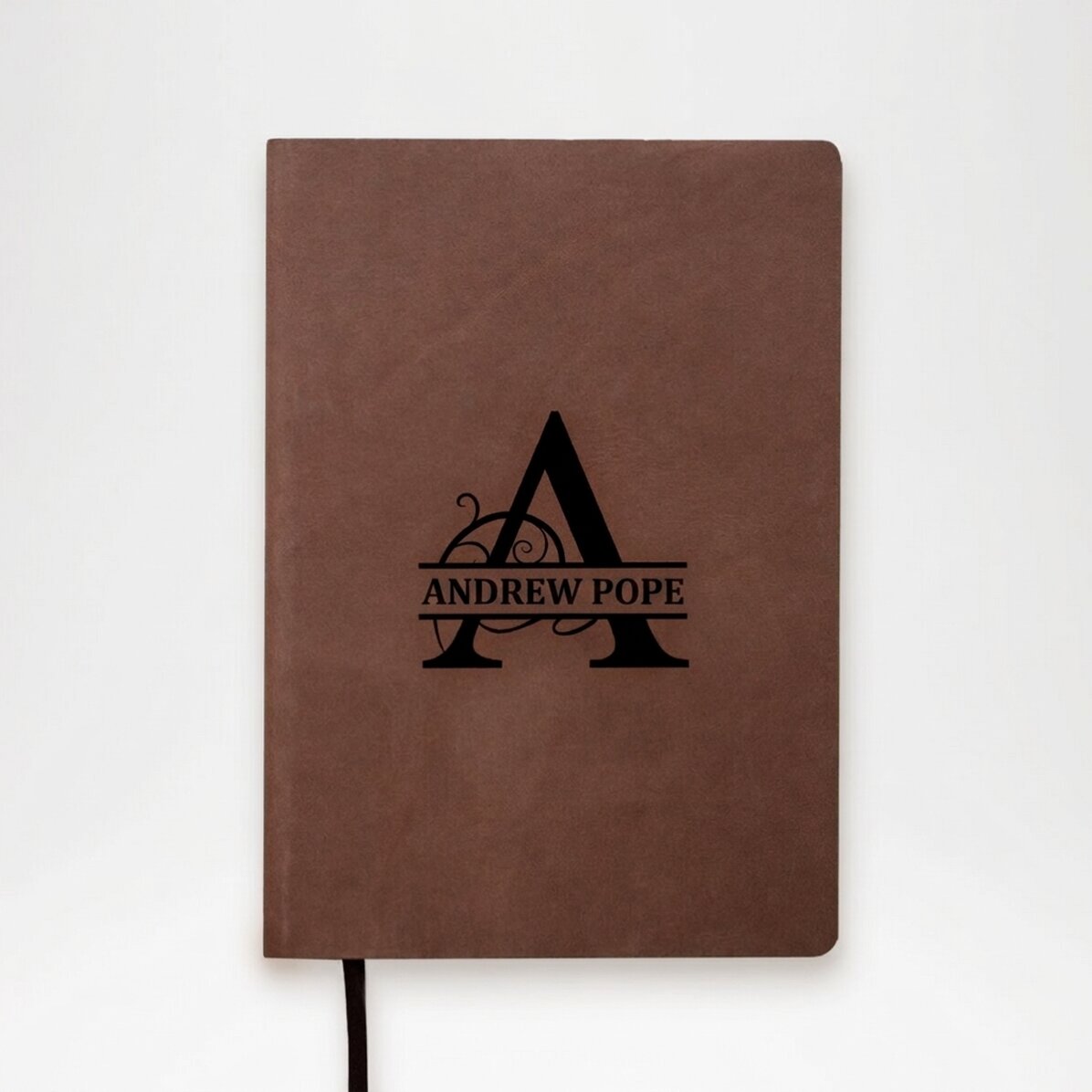 Personalised leather diary with monogram and name in the centre