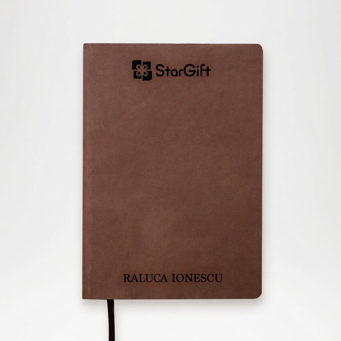 Personalised leather diary with logo in the centre and name