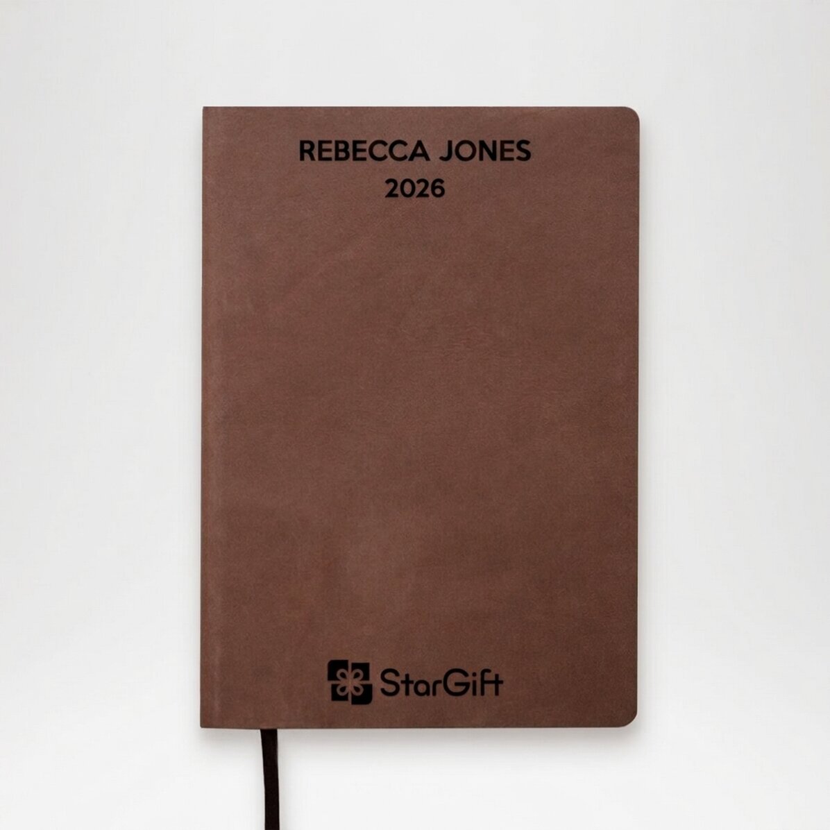 Personalised leather diary with logo in the centre and text