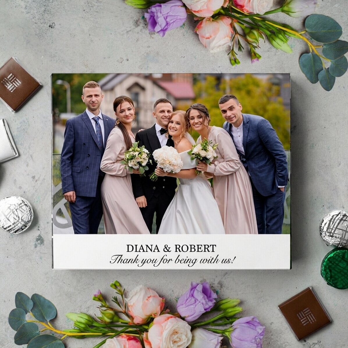 Personalised box of chocolates with a photo and text