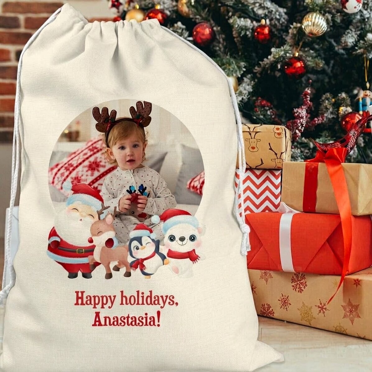 Personalised gift bag with a photo and text - Merry Christmas