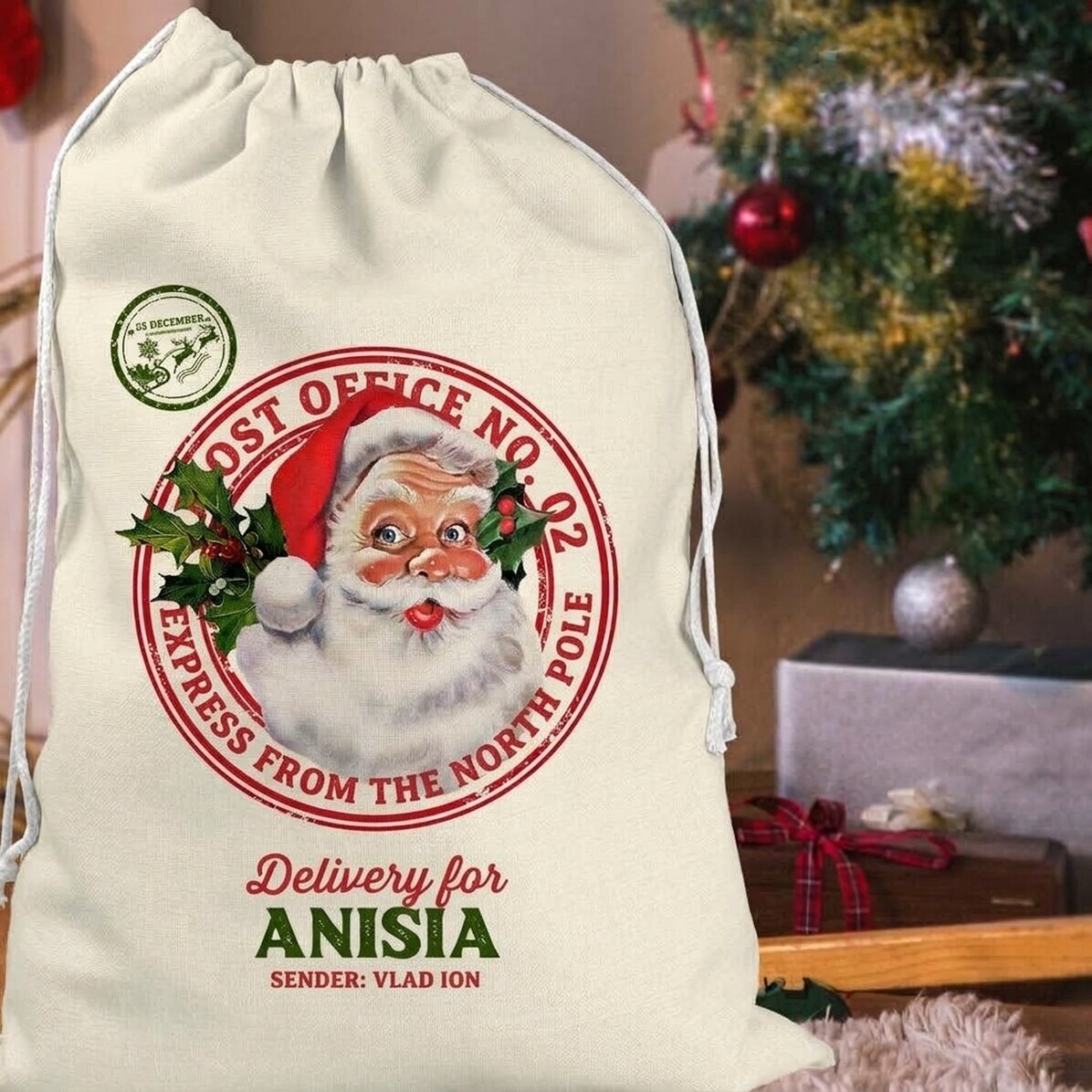 Personalised gift bag with text - Express delivery from the North Pole
