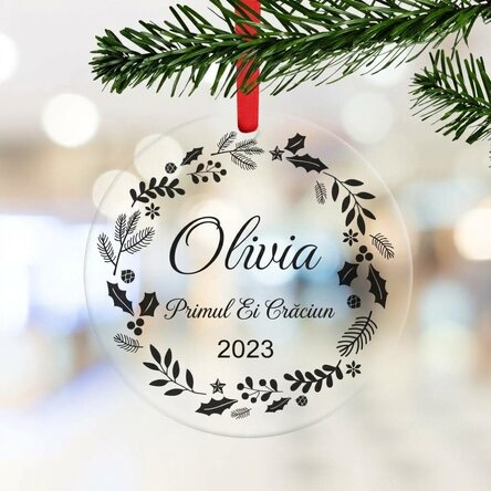 Personalised round ornament with name - Merry Christmas