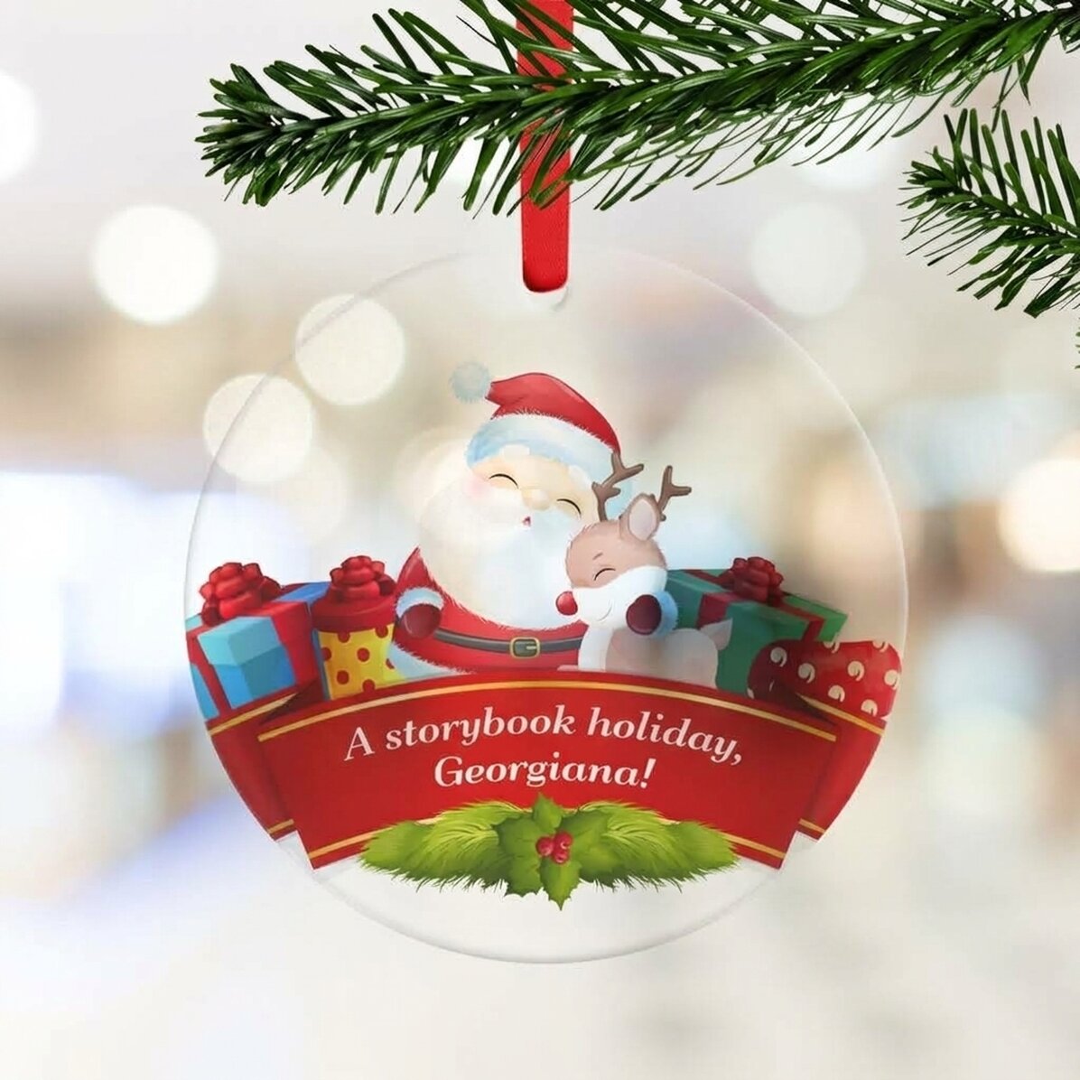 Personalised round ornament with text for children
