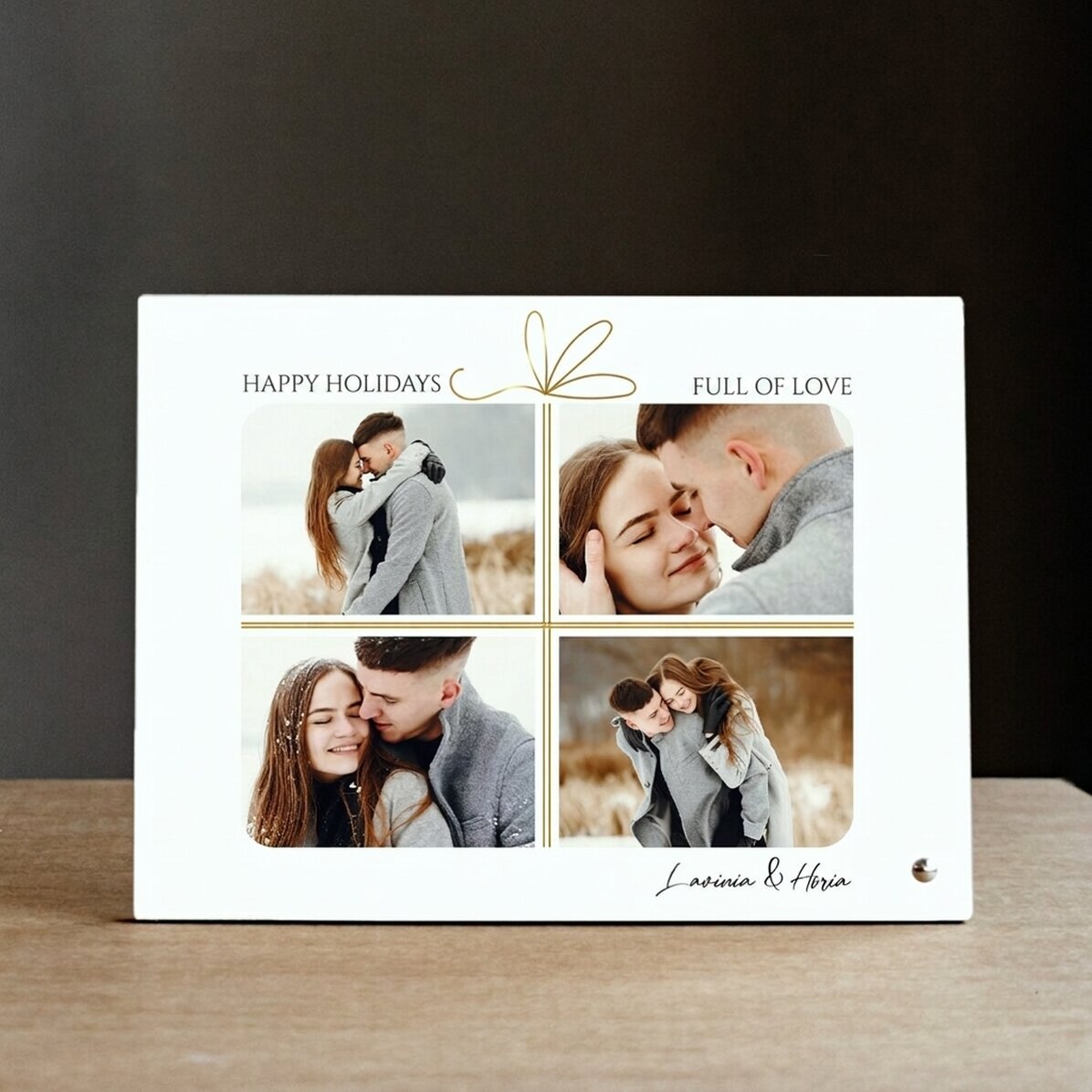 Personalised desk photo frame with 4 photos and text - The perfect gift