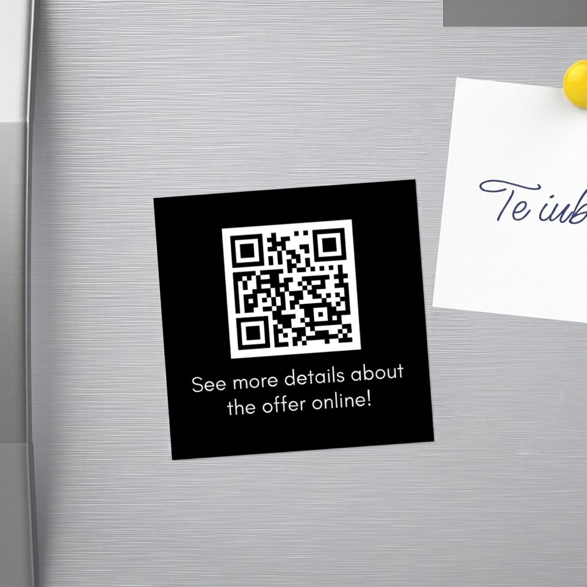 10x10 magnet customised with text and QR code