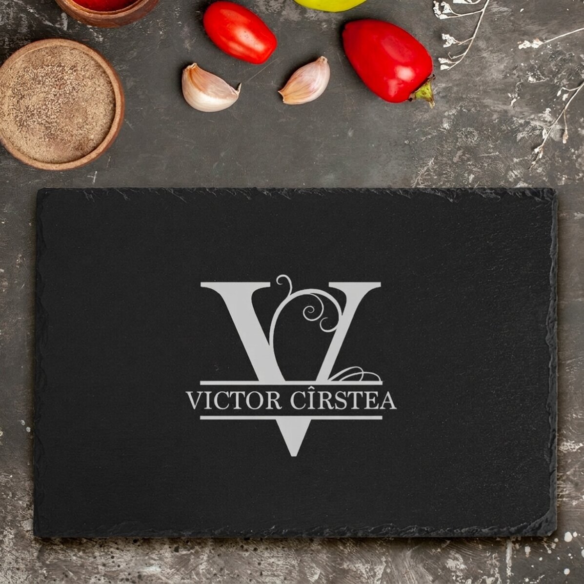 Personalised engraved slate plaque with monogram and text
