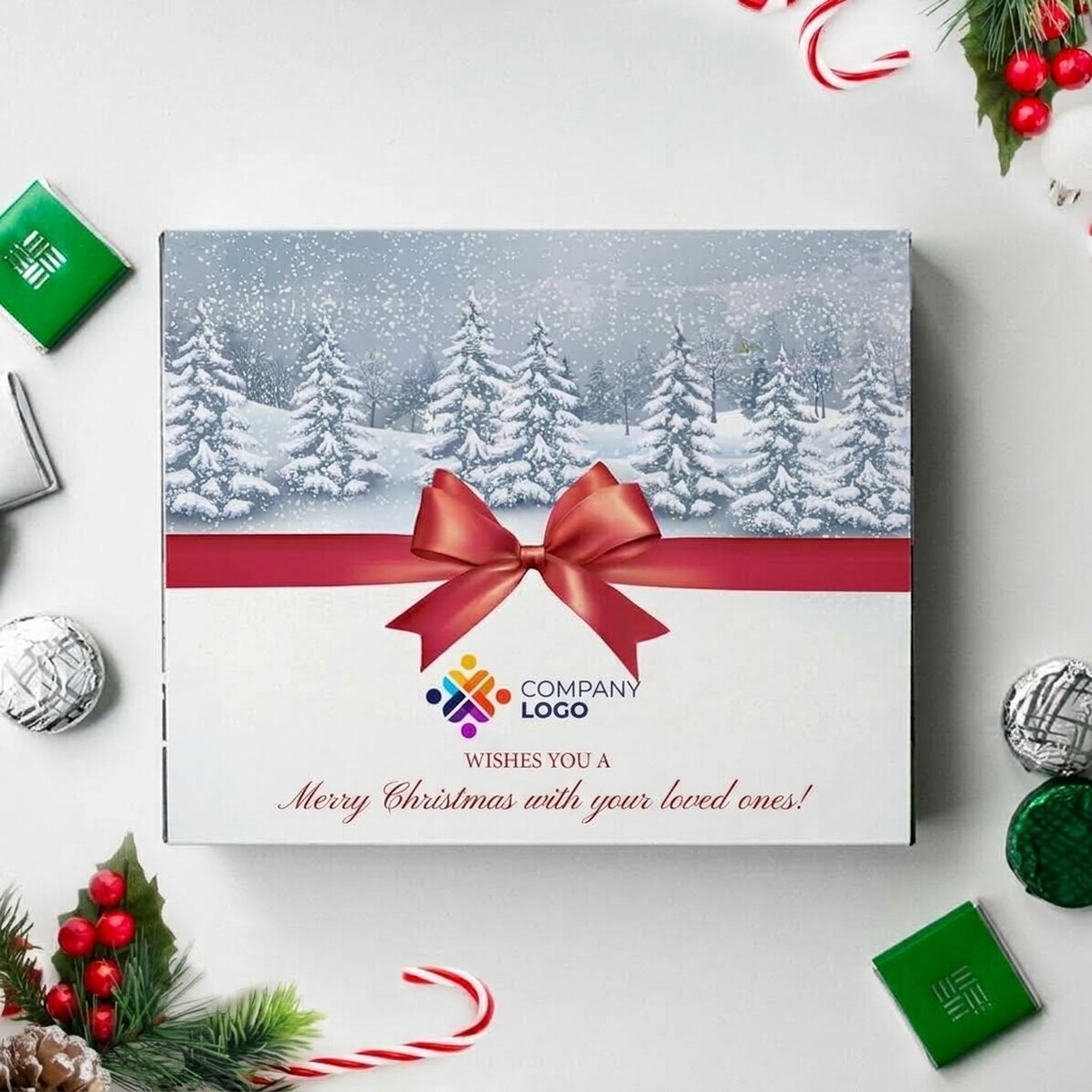 Personalised box of chocolates with logo and text - Merry Christmas!