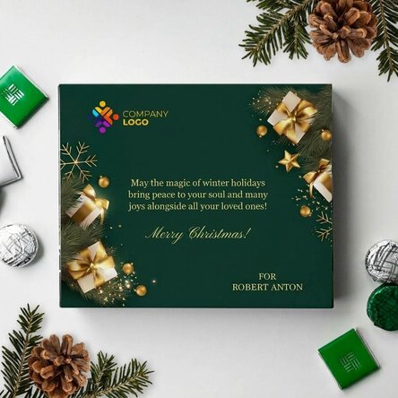 Personalised box of chocolates with logo and text - Happy Holidays