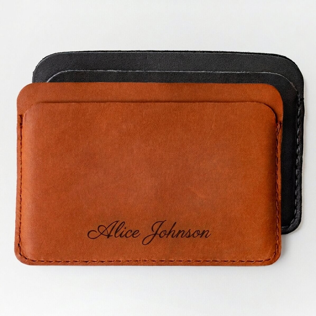 Personalised leather wallet with name in the middle