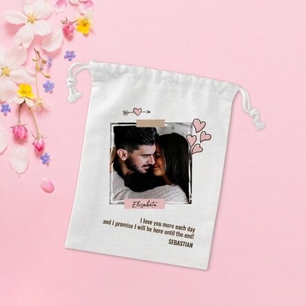 Small gift bag personalised with a photo and text - In love
