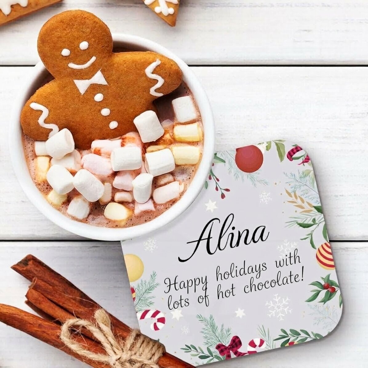 Personalised glass holder with text - Christmas