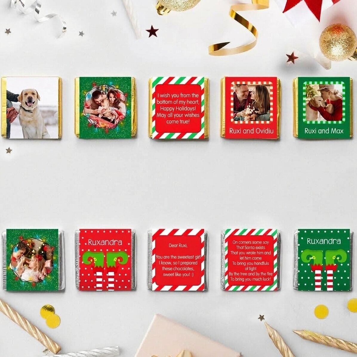 Set of 10 personalised mini chocolates - Christmas spirit