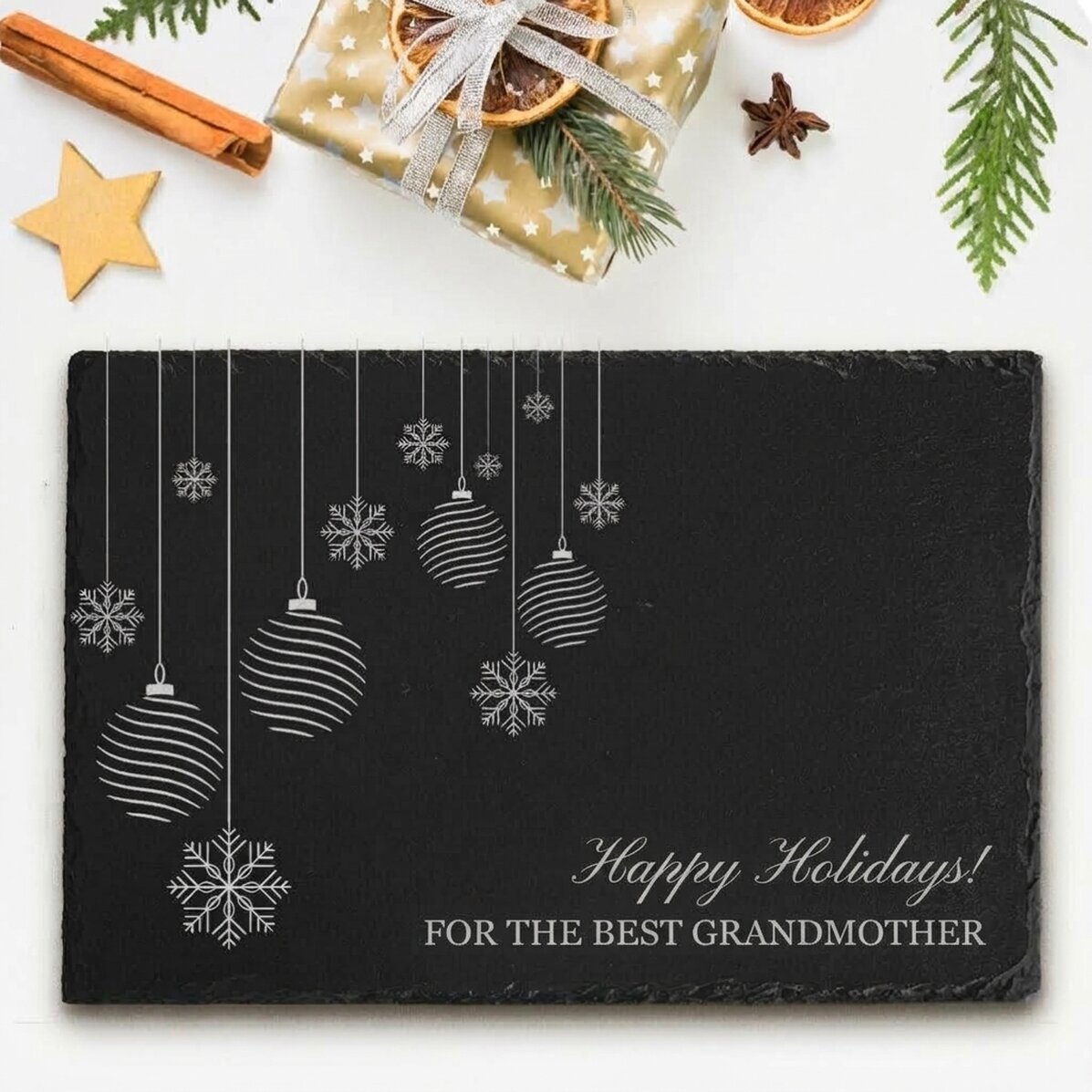 Personalised engraved slate plaque with text - Happy Holidays!