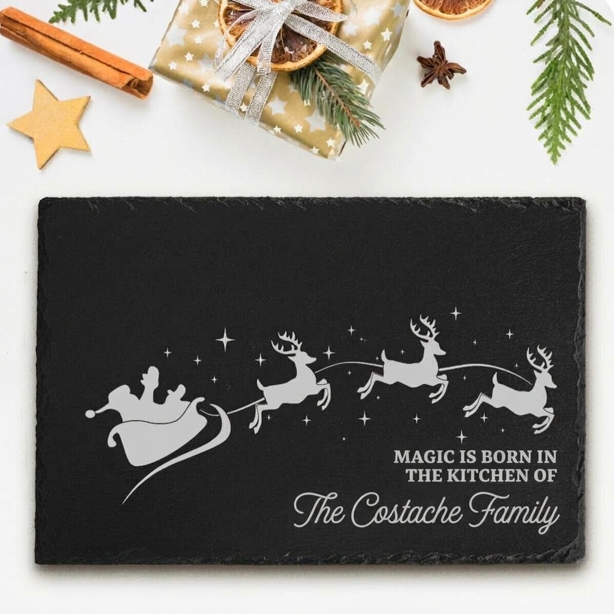 Personalised engraved slate plaque with text - The Magic of Christmas