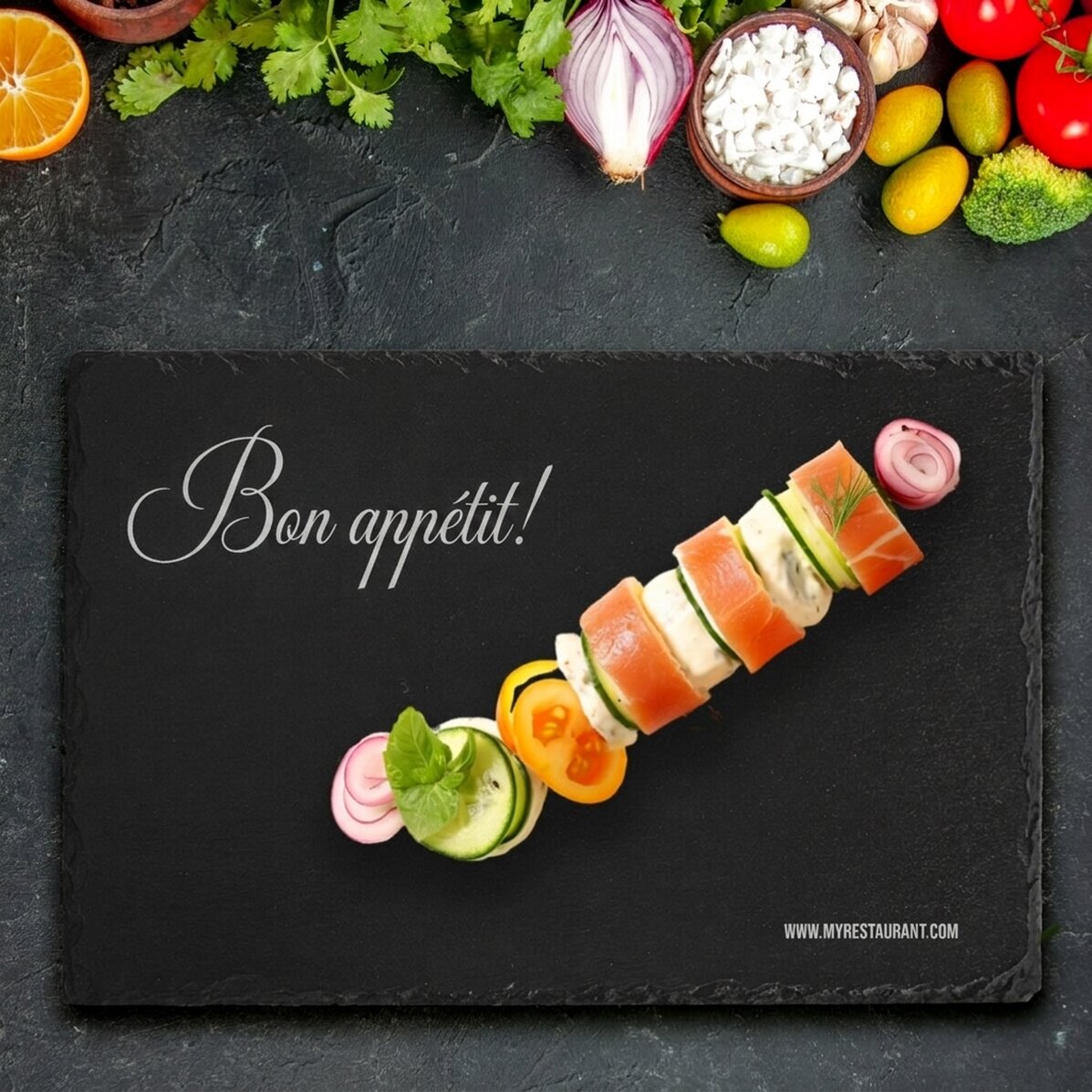 Personalised engraved slate plate with text - Bon appétit - Restaurant