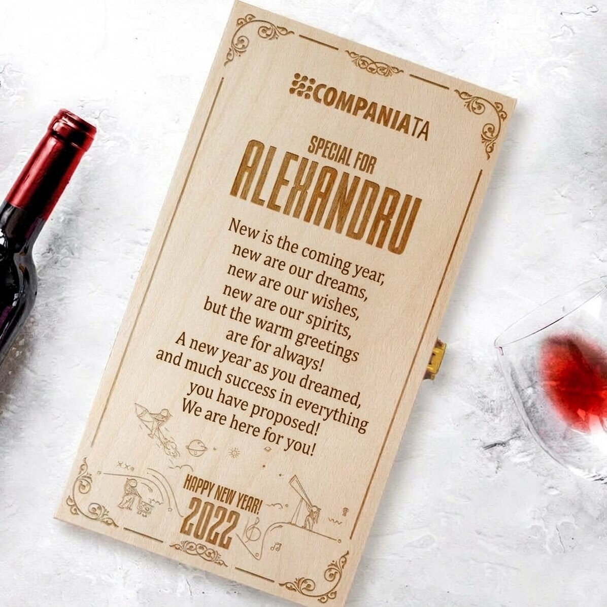 Personalised wine box for two bottles of wine with logo and message - Happy Birthday!