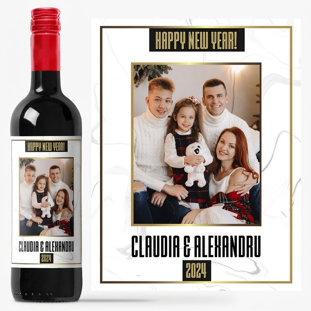 Personalised wine with a photo and text - White Happy New Year