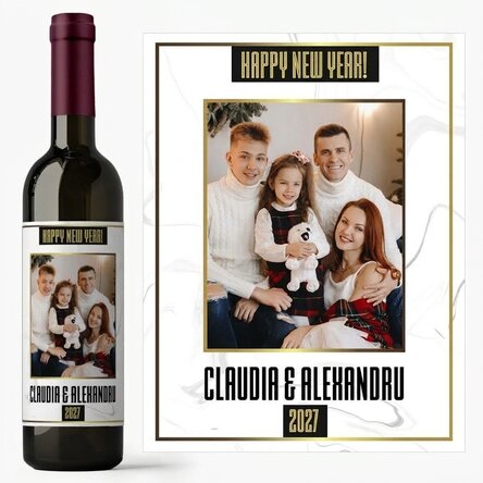 Personalised wine with a photo and text - White Happy New Year