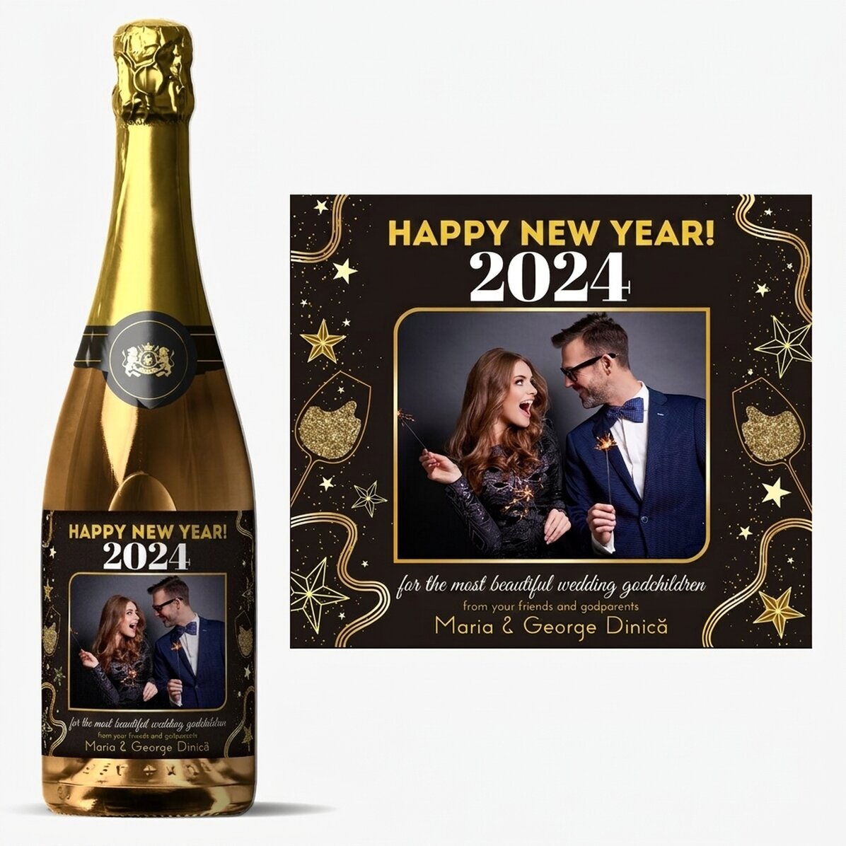 Personalised sparkling wine with text and photo - Happy Birthday! 2024