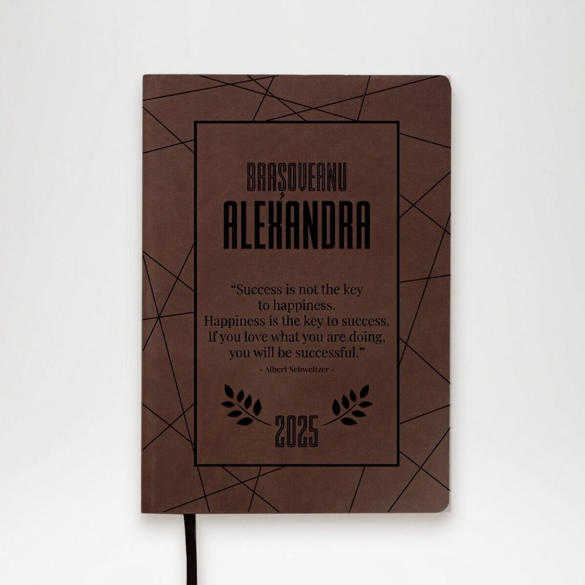 Personalised leather diary with motivational quote about success