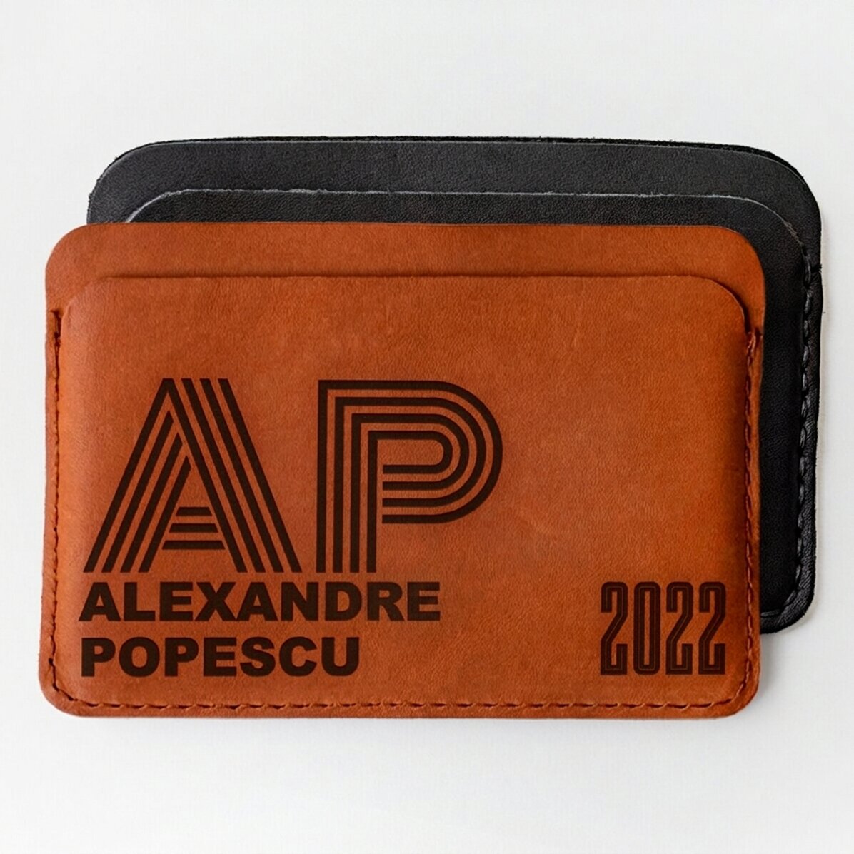 Personalised leather wallet with initials, name and year