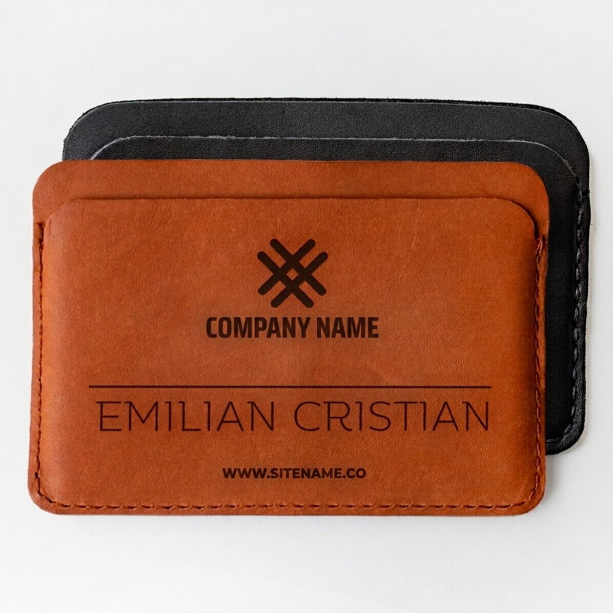 Personalised leather wallet with logo and name