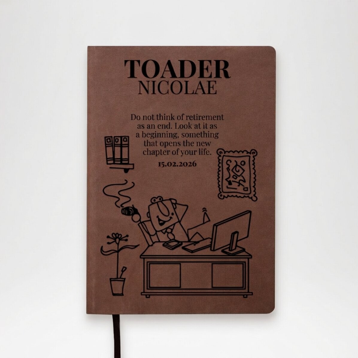 Personalised leather diary with retirement message