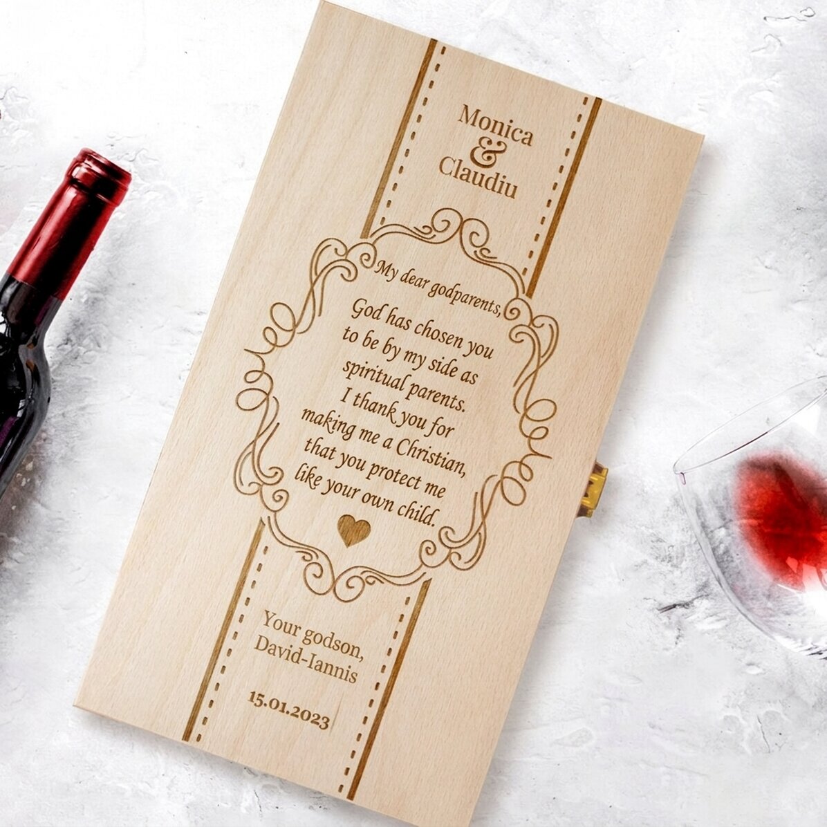 Personalised wine box for two bottles - Thank you to godparents
