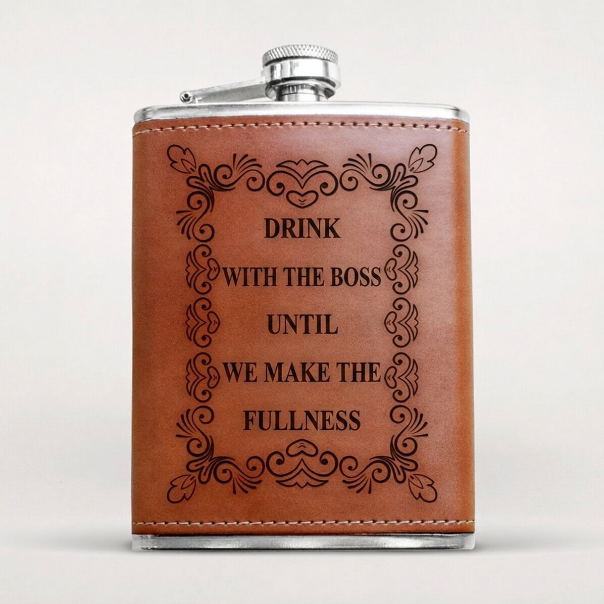 Leather-covered pocket flask personalised with message - Elegant