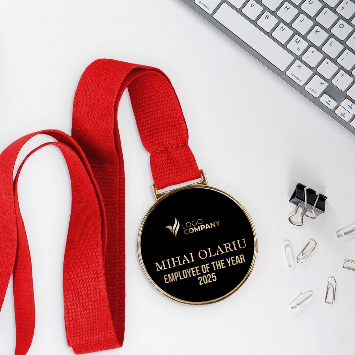 Personalised medal with logo and text