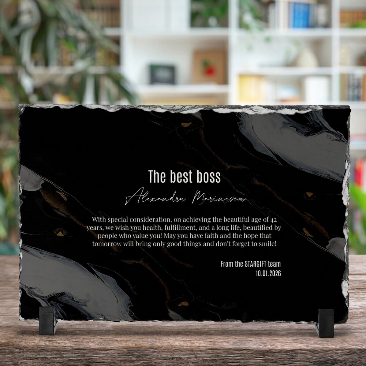 Personalised slate plaque with message for the boss - Happy Birthday!