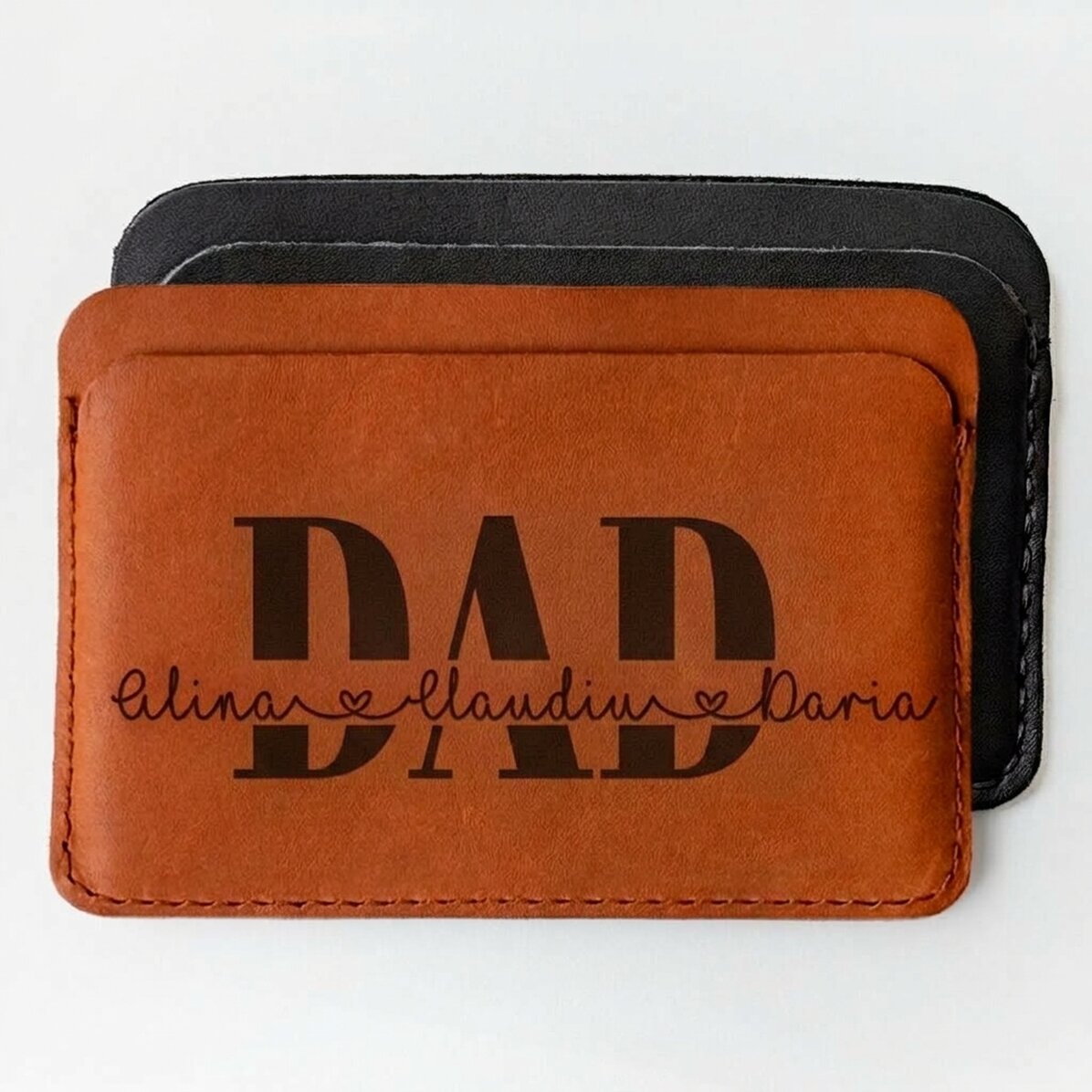 Personalised leather wallet with children